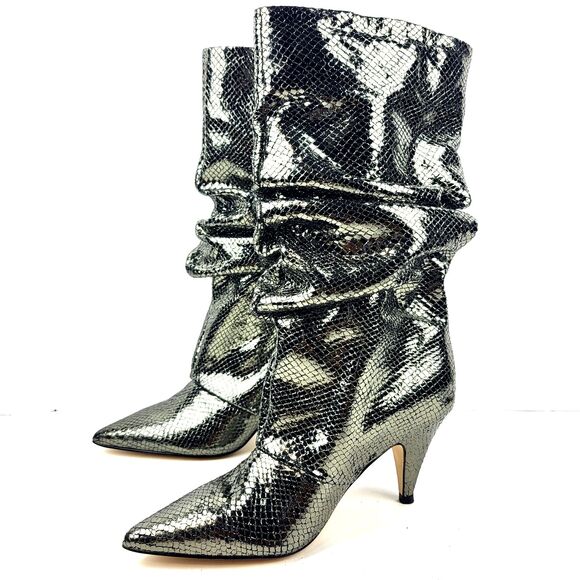 Marc Fisher LTD Boots Paityn Slouch Pointed Toe Shiny Metallic Size 6.5M - Picture 1 of 13